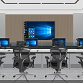 Professional Modern Monitoring Room Interior With Multiple Monitor Screens Control Desk And Chairs