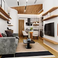 Modern Natural Wood Open Plan Living And Dining Room With Integrated Functional Kitchen Space
