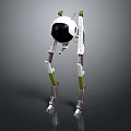 3D Robot Character With Spherical Head And Green White Mechanical Legs 3d model