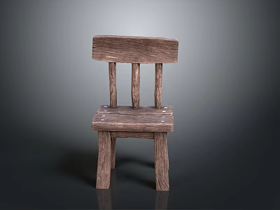 Simple Wooden Stool With Backrest And Square Seat On Grey Background 3d model