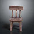 Simple Wooden Stool With Backrest And Square Seat On Grey Background 3d model
