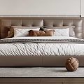 Double Bed With Brown Leather Headboard White Brown Pillows And Black White Striped Bed Runner