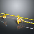 Yellow Mechanical Apparatus With Rail Track And Dual Devices On Reflective Surface