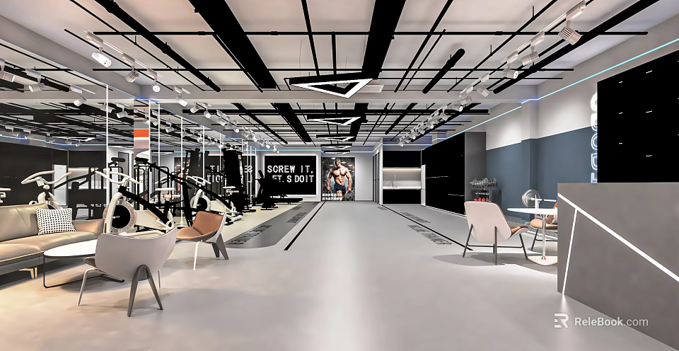 Modern Fitness Gym With Open Training Space And Workout Equipment 3d model 