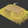 Cartoon Scene Red Cottage With Red Tile Roof Door Windows Green Grass And Black Background