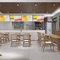 Cozy Modern Dessert Shop Interior With Wooden Furniture Counter Menu Boards And Green Plants