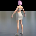 Pink Haired Female Game Movie Character In Gray Tank Top Skirt And White Shoes