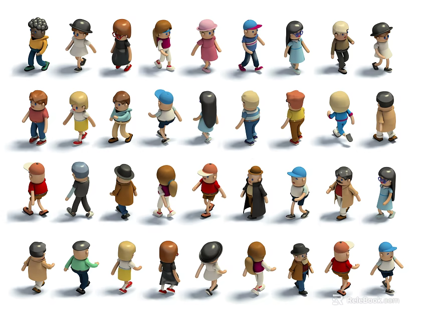Many Cartoon Characters With Diverse Outfits And Poses 3d model 