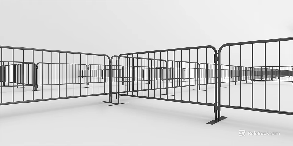 Black Metal Temporary Fence For Safety Barrier And Crowd Control Use 3d model 