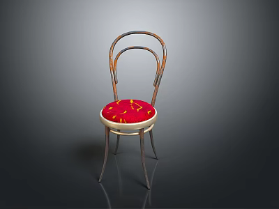 Modern Single Chair With Metal Frame And Red Cushion Featuring Yellow Patterns 3d model