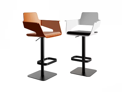 Modern Orange And White Bar Stools With Stylish Armrests And Metal Base Design 3d model