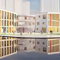 Modern Multi Story School Campus Buildings With Central Courtyard Open Space Greenery And Trees