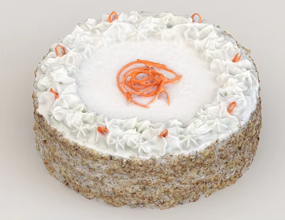 Classic White Frosting Cake With Orange Spiral Decoration And Nutty Exterior 3d model
