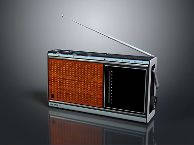 Retro Radio Speaker with Wooden Grille Silver Antenna Black Display and Control Buttons Design 3d model
