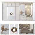 Elegant Modern Shoe Cabinet With Mirrored Doors Circular Handle Drawer Unit And Pampas Grass