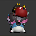 Black Crown Character Riding Pink Spotted Creature With Red Ball And Colorful Patterns