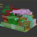 Multi Story House Model With Blue Roof Solar Panel Green Tree Balconies And White Walls