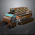 Futuristic Sci Fi Vehicle With Orange Gray Exterior Multi Layer Cargo Compartments And Tracked Wheels