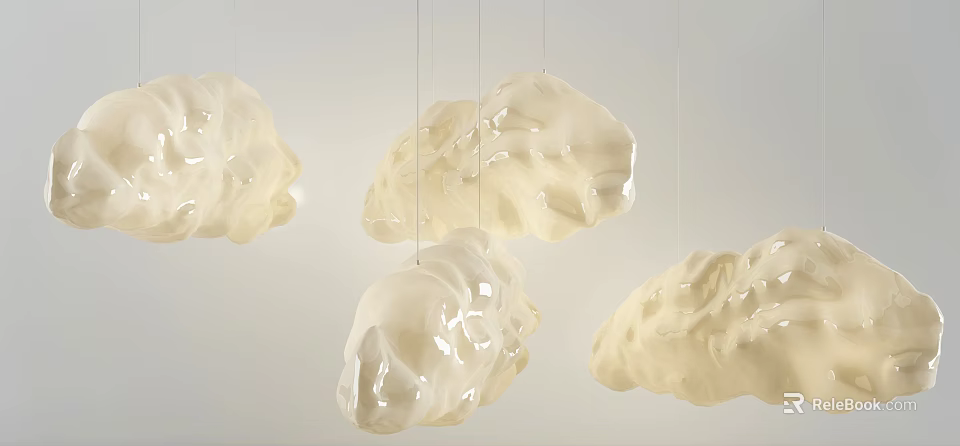 Modern Cloud Shaped Cream Colored Chandeliers With Glossy Surface For Interior Design 3d model 
