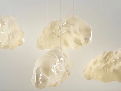 Modern Cloud Shaped Cream Colored Chandeliers With Glossy Surface For Interior Design 3d model