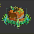 3D Pixel Art Pumpkin Creature with Orange Block Body Green Vines and Yellow Stem