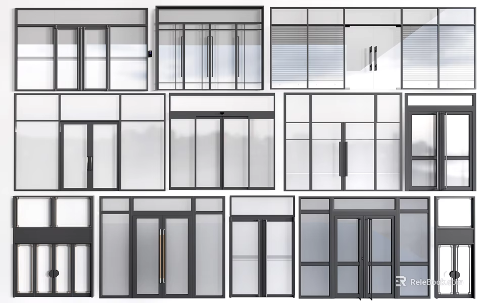 Modern Glass Partitions With Black Frames Transparent Panels And Various Styles 3d model 