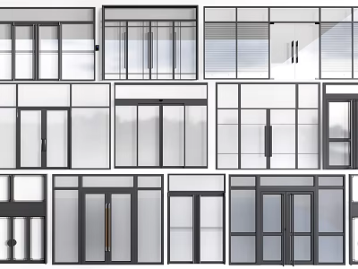 Modern Glass Partitions With Black Frames Transparent Panels And Various Styles 3d model