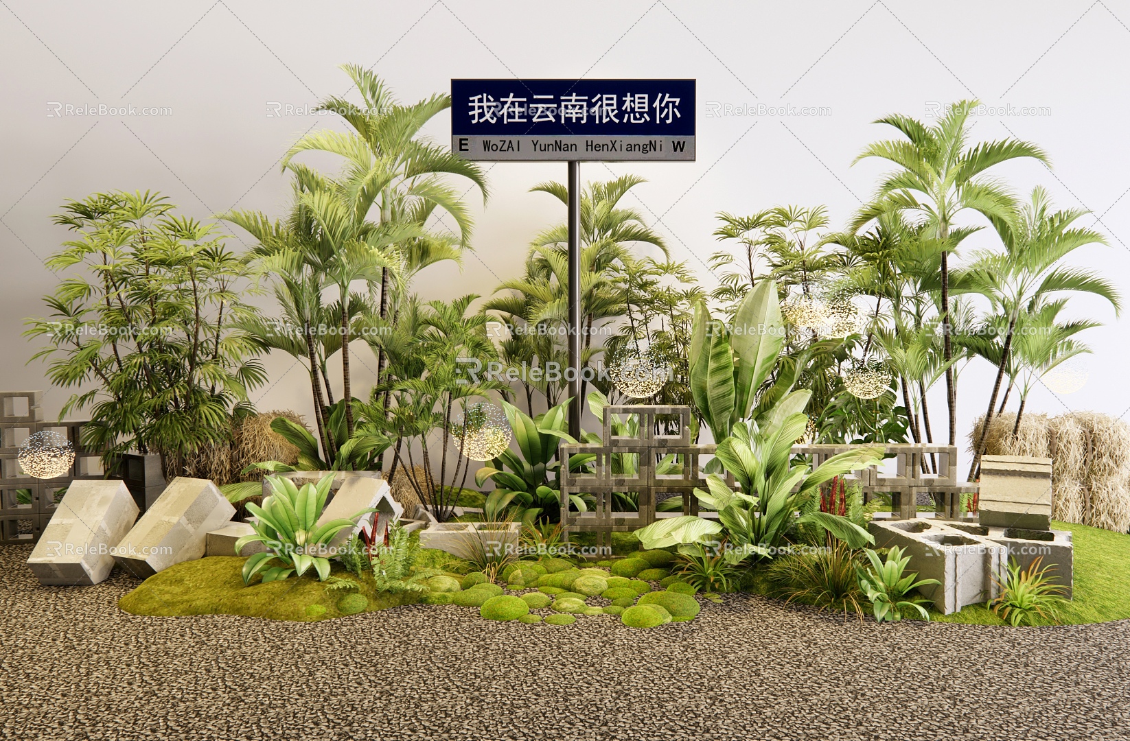 Plant combination plant pile camping landscape straw pile brick 3d model