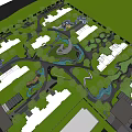 Garden Landscape Design With Winding Paths Water Features Green Spaces And Surrounding Buildings
