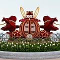 2023 Festive Dragon Sculpture Decoration With Circular Frame Green Plants And Lights