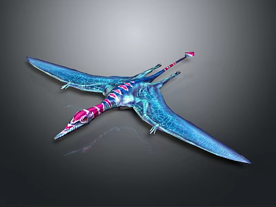 Vibrant Blue And Pink Pterosaur 3D Model With Detailed Wings And Tail 3d model