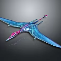 Vibrant Blue And Pink Pterosaur 3D Model With Detailed Wings And Tail