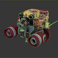Red And Silver Futuristic Mechanical Device With Circular Thrusters And Metallic Accents
