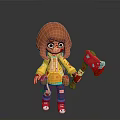 Cartoon Style Character With Orange Hair Yellow Hoodie Red Axe And Red Shoes