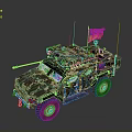 Armored Military Off Road Vehicle With Camouflage Paint And Blue Yellow Flag