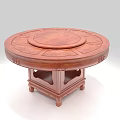 Traditional Chinese Style Round Solid Wood Dining Table Set With Six Chairs 3d model