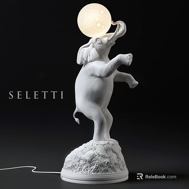 White Standing Elephant Shaped Lamp With Trunk Holding Moon Shaped Light 3d model 