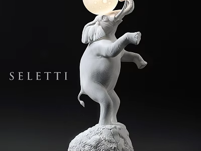 White Standing Elephant Shaped Lamp With Trunk Holding Moon Shaped Light 3d model