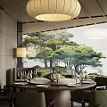 Elegant Private Dining Room With Round Table Chairs Tableware And Scenic Window View 3d model