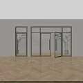 Modern Glass Double Doors With Dark Frame And Green Plants On Wooden Floor