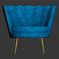 Blue Velvet Single Sofa With Scalloped Back And Gold Metal Legs