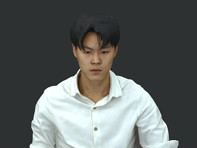 Man In White Shirt Sitting Against Dark Background 3d model