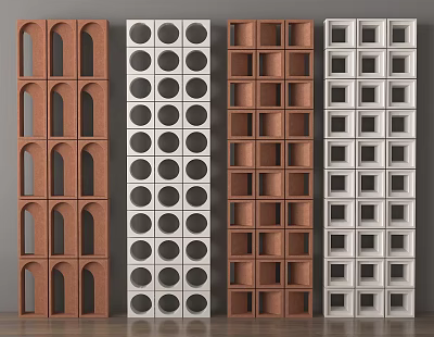 Modern Decorative Room Dividers Featuring Arched Circular Square Patterns In Wooden Concrete 3d model