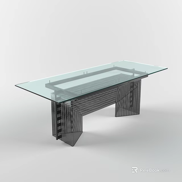 Modern Glass Top Dining Table With Black Metal Frame And Sleek Design 3d model 