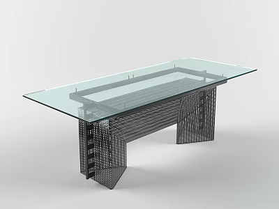Modern Glass Top Dining Table With Black Metal Frame And Sleek Design 3d model