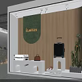 TITELIAS Modern Store with Wooden Walls Green Circular Decor Luggage Orange Handbag Shoes and Cactus