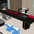 Modern Black Tea Table and Chairs with Tea Sets Potted Plant and Transparent Seats