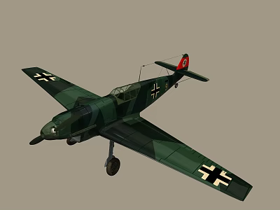 Vintage Military Fighter Jet with Green Camouflage White Cross Wing Insignia and Red Tail Fin 3d model