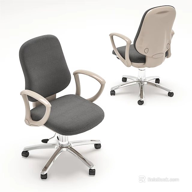 Gray And Beige Office Chair With Armrests Silver Metal Base And Wheels 3d model 