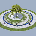 Circular Tree Pit Design With Green Lawn And Paved Paths For People Walking 3d model